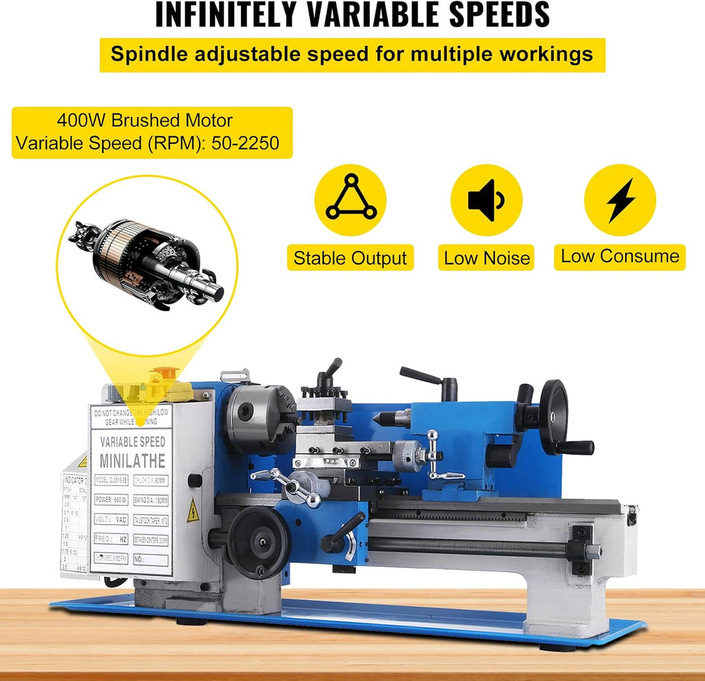 Vevor Metal Lathe 7 x 12 Inch, Precision Mini Metal Lathe 2250 RPM 550W Variable Speed, Mini Lathe Precision Bench Top Metal Working Lathe for Various Types of Metal Turning : Tools & Home Improvement