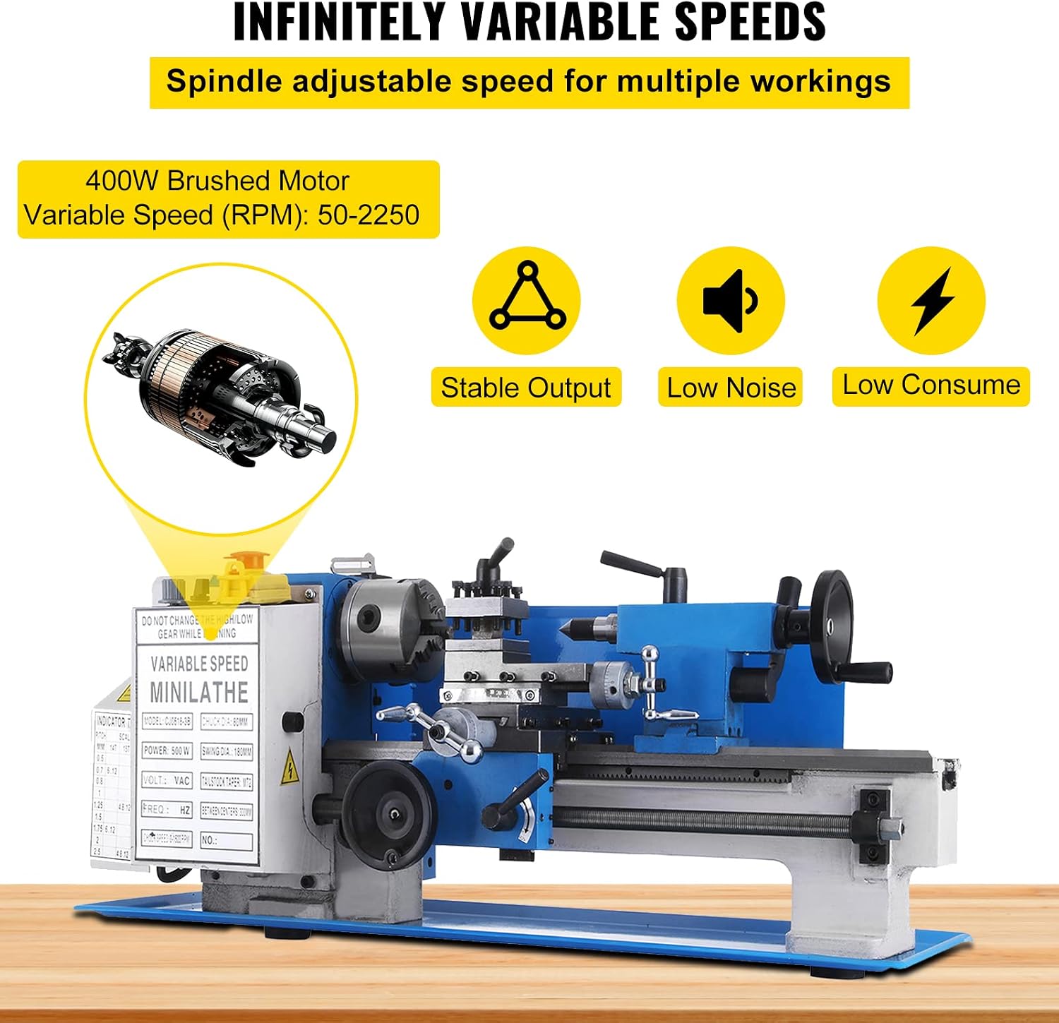 Vevor Metal Lathe 7 x 12 Inch, Precision Mini Metal Lathe 2250 RPM 550W Variable Speed, Mini Lathe Precision Bench Top Metal Working Lathe for Various Types of Metal Turning : Tools & Home Improvement