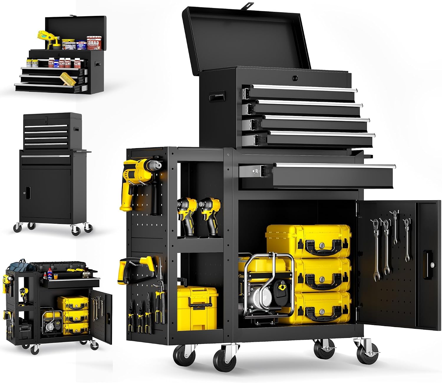 SILVEL 5-Drawers Rolling Tool Chest, Assembled Tool Box with Auto Locking System & Lockable Wheels & Sliding Drawers & Detachable Top, Tool Storage Cabinet