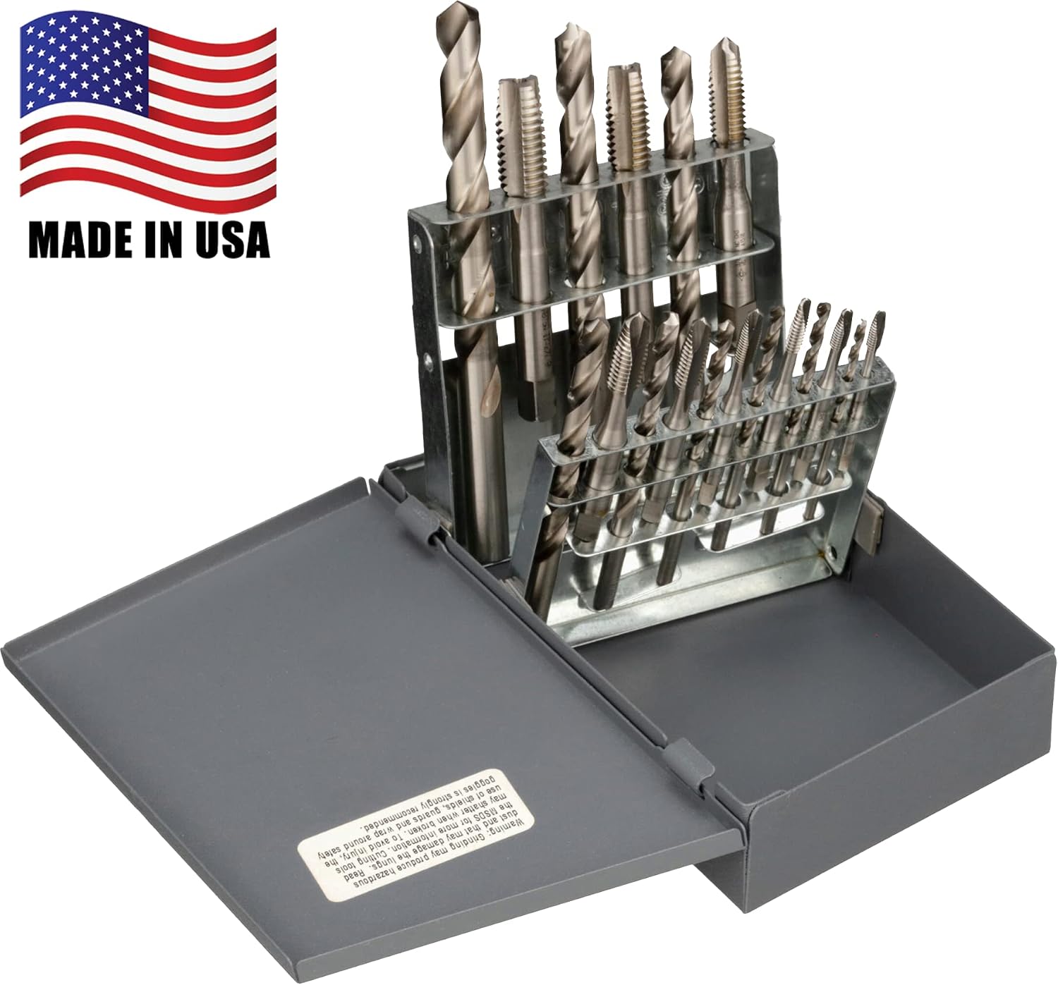 Chicago Latrobe 52581 GT18 High-Speed Steel Jobber Length Drill Bit and Spiral Point Tap Set with Metal Case, Uncoated (Bright) Finish, 18-piece, Wire Size, Letter, Inch, #6-32 to 1/2'-13 Tap Sizes