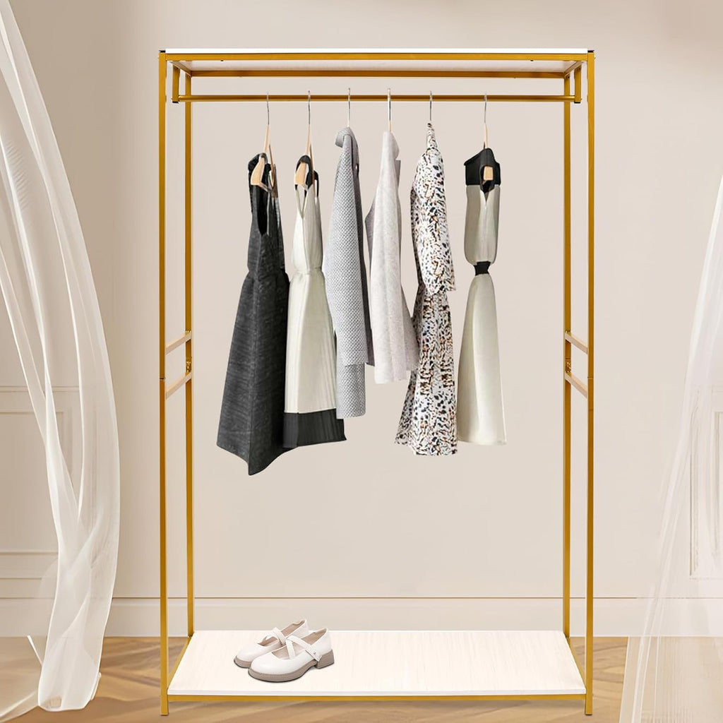 Clothing Racks with Shelf,Wedding Dress Display Rack,Heavy Duty Commercial Garment Clothes Rack for Retail Display,Gold