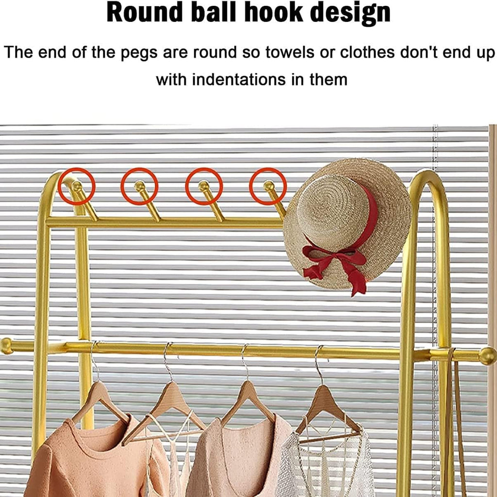 Exquisite Clothes Rail Rack Freestanding Coat Rack Clothes Rack Gold Rolling Garment Rack with Wheels and Bottom Shelves Wardrobe Closet for Boutique Display/60cm