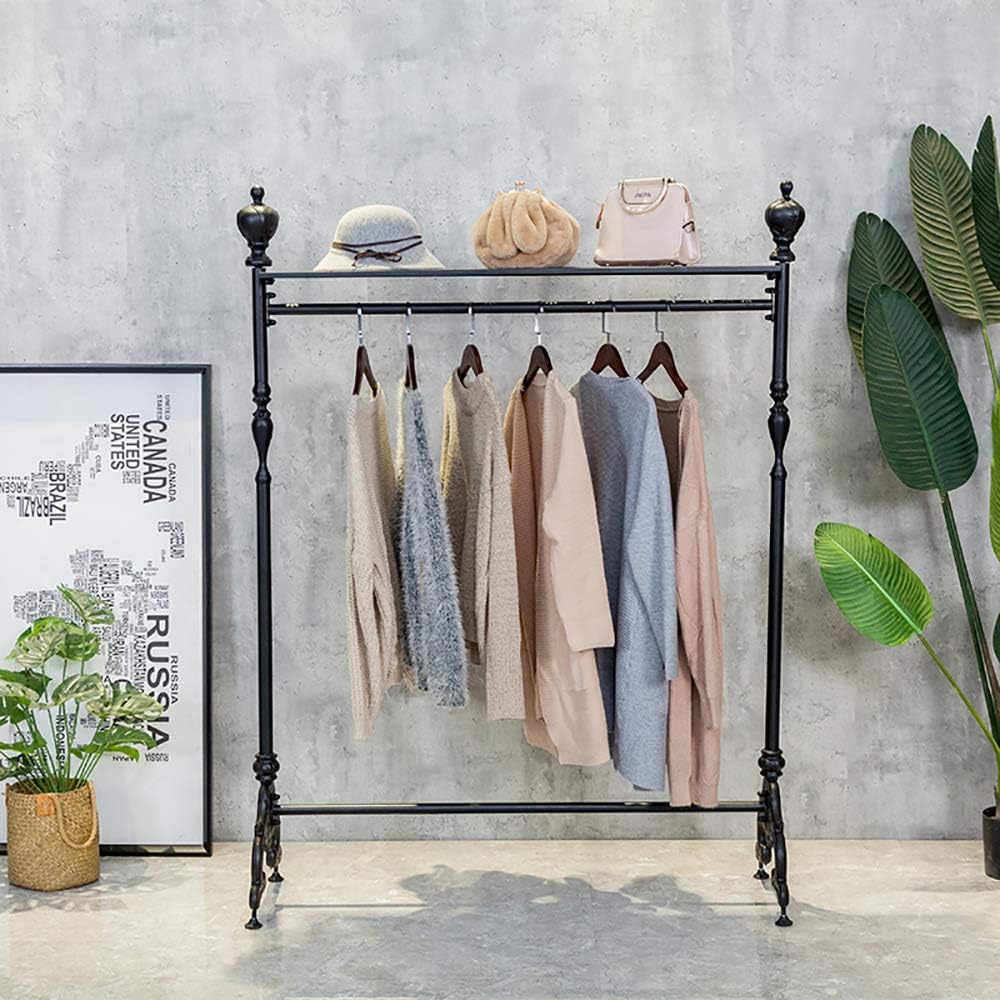 Vintage Iron Pipe Garment Rack, Floor-Standing Garment Hanger with Storage, Clothes/Shoe/Bag Organizers Display Stand, Garment Shelf for Retail Stores