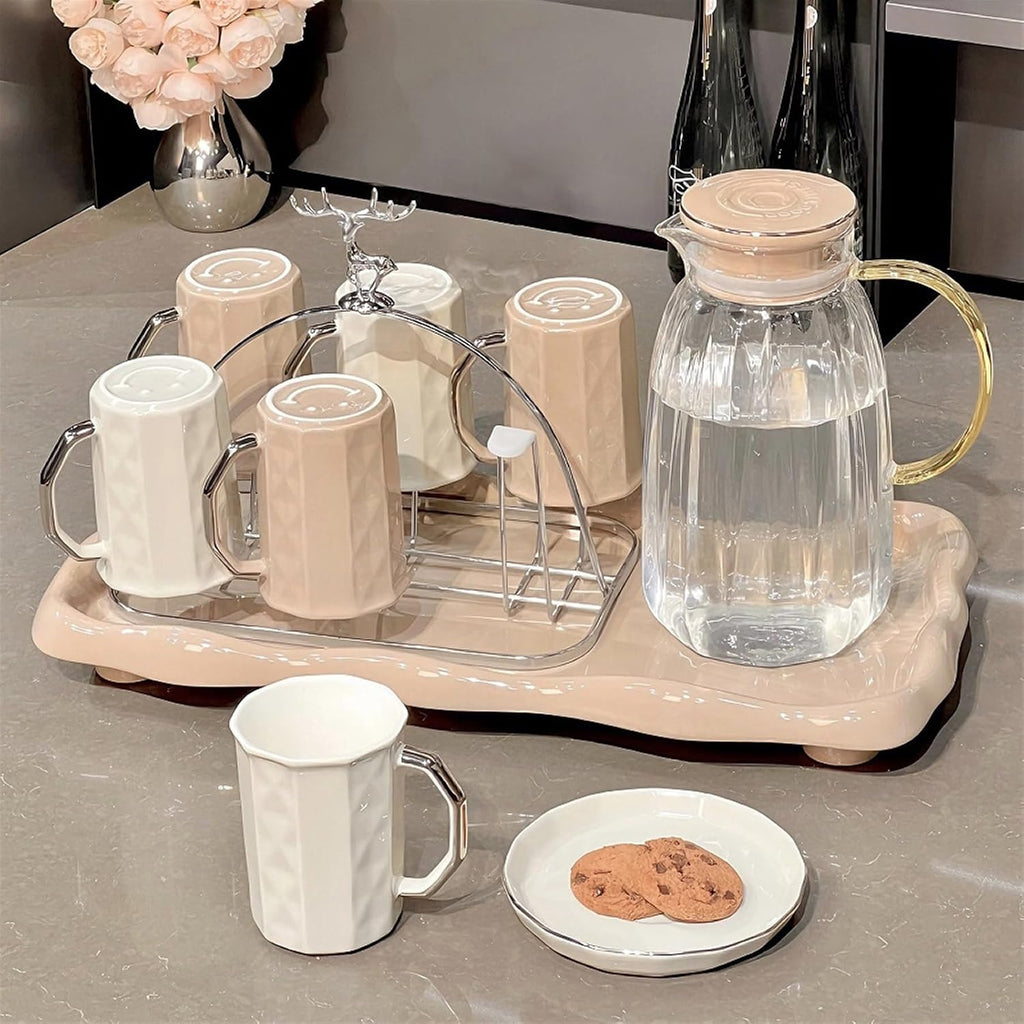 Beverage Serveware 9-piece water cup set, household tea set, living room reception guest cup, tea cup with handle Water Carafe