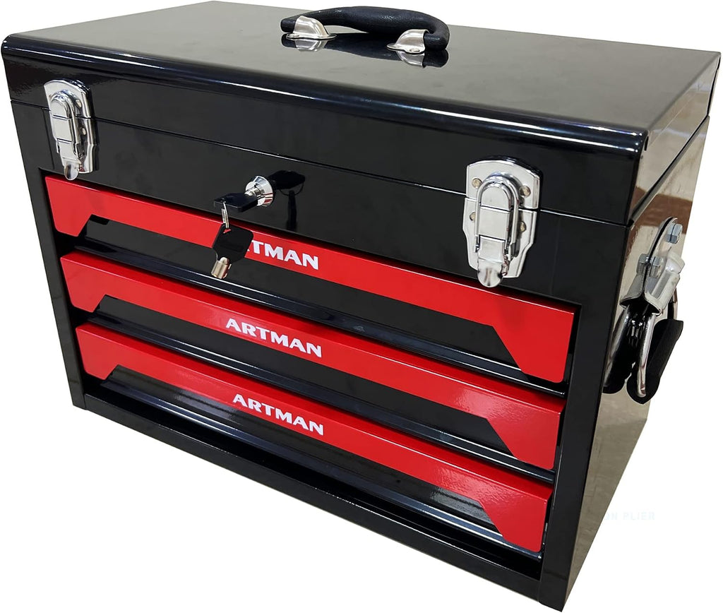 3 Drawer Tool Chest 439-Piece Mechanics Tool Set with Lock, Portable Household Tool Kit Heavy Duty Metal Tool Box for Garage, Warehouse,Workshop and Auto Repair (Red)