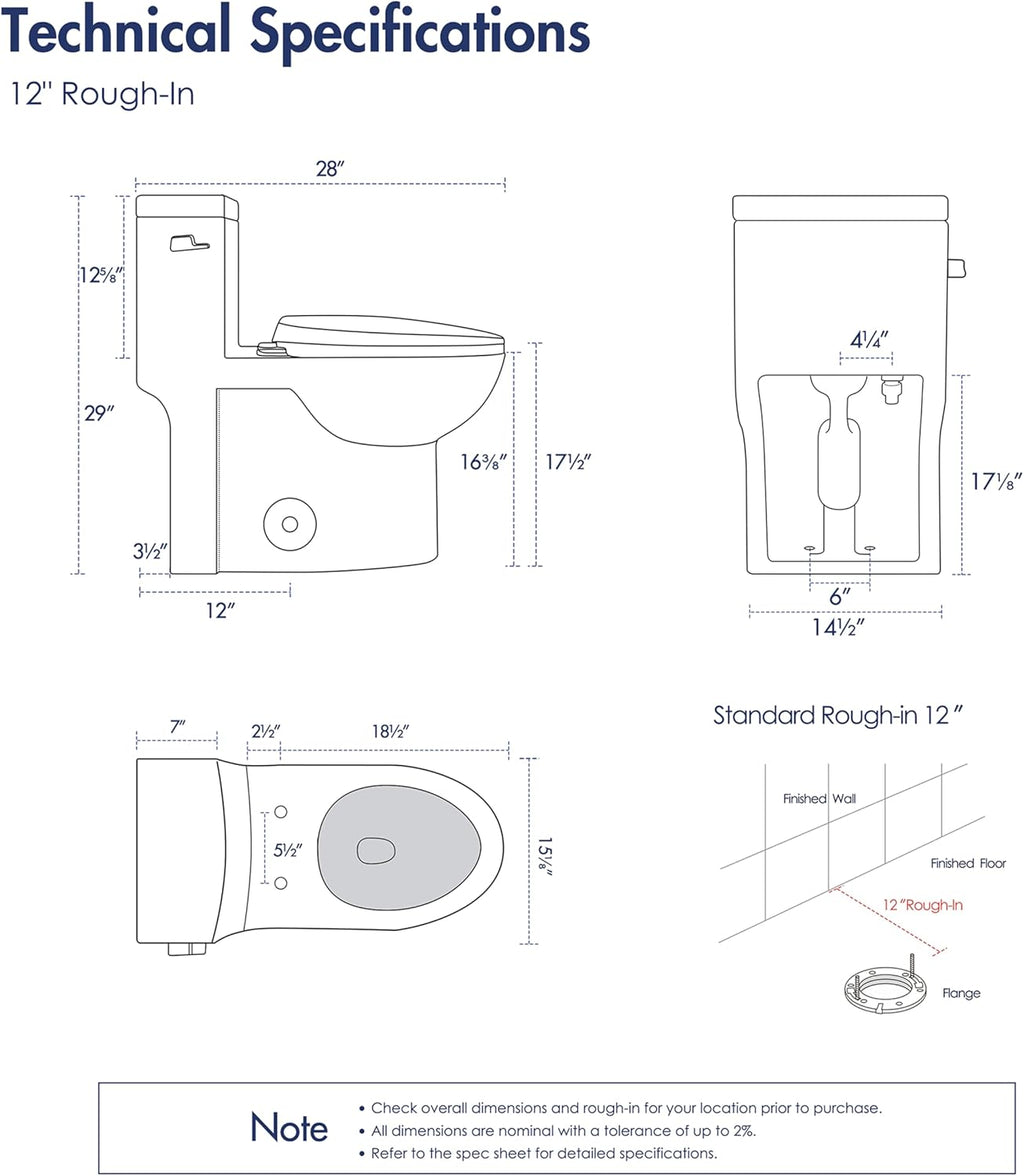 Eridanus One Piece Toilets for Bathroom, Elongated Toilet with Compact Soft Closing Seat, ADA Compliant 17' Toilet Bowl, 12' Rough in, Left Handle Powerful Flush 1.28GPF, Modern Ceramic Model 321S