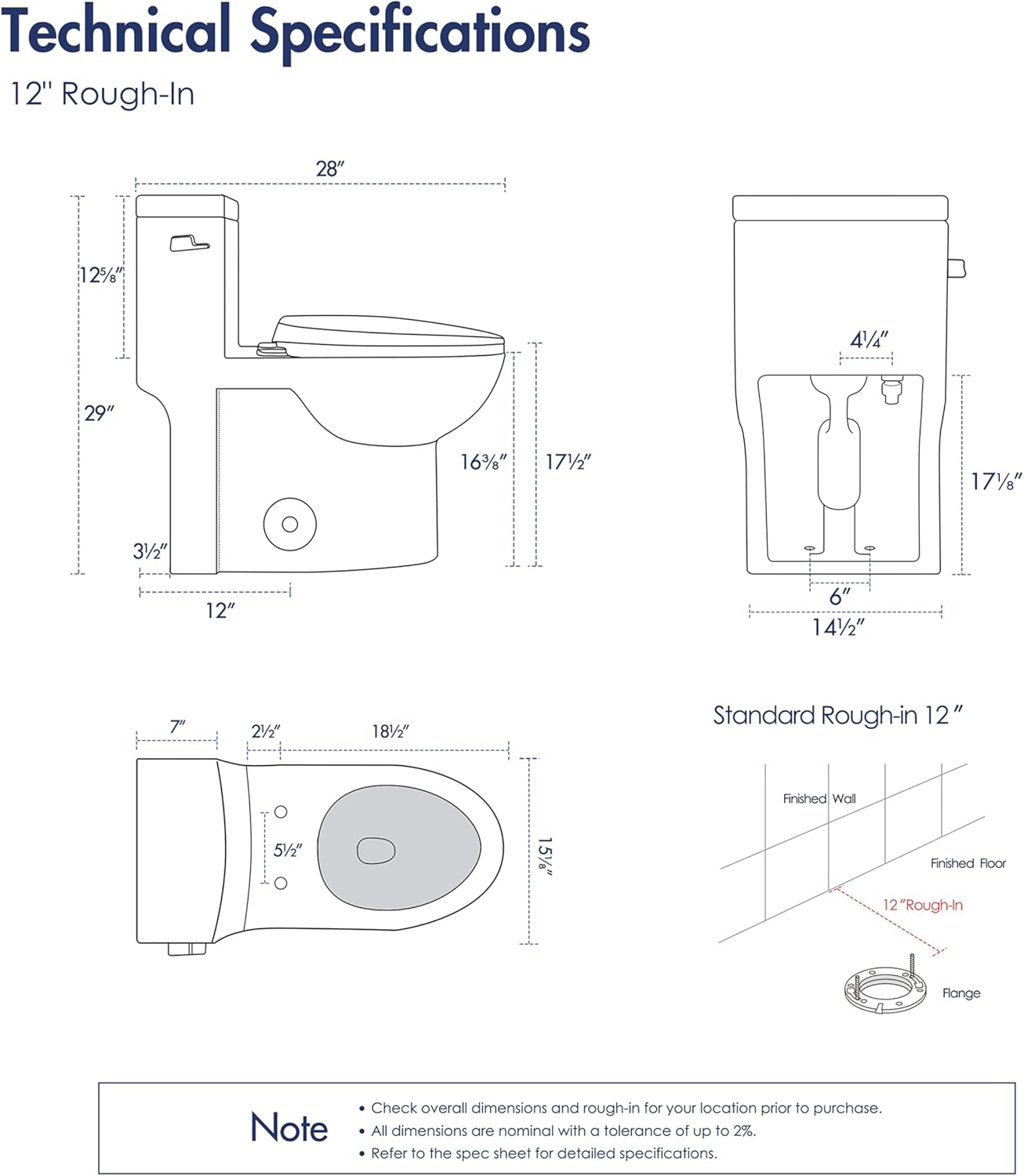 Eridanus One Piece Toilets for Bathroom, Elongated Toilet with Compact Soft Closing Seat, ADA Compliant 17' Toilet Bowl, 12' Rough in, Left Handle Powerful Flush 1.28GPF, Modern Ceramic Model 321S