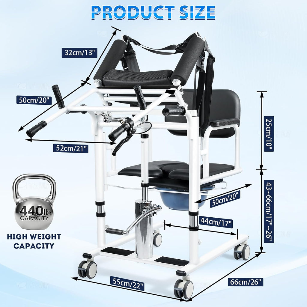 Patient Lift Transfer Chair - Heavy Duty Shower Commode Chair with Toilet Safety Frame (Dual A - Black & Rack)