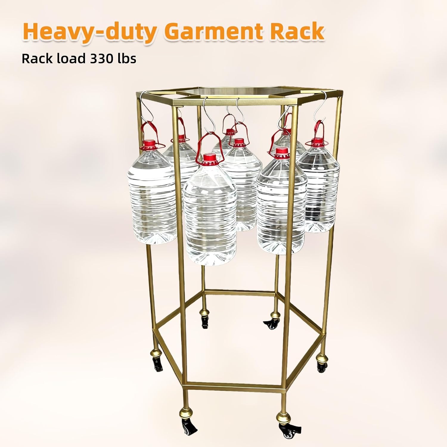 27.5-Inch Rolling Round Garment Rack with Shelf & Wheels,45'x45' Footprint,330lbs Load Heavy Duty Round Clothing Rack for Home & Retail Display, Gold (27.5in/Gold)