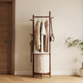 CycleCrew Solid Wood Coat Rack with Fabric Basket - Freestanding Coat Rack Rolling Coat Tree with 9 Hooks Wheels, Small Clothes Rack For Entryway Bedroom Hallway Living Room