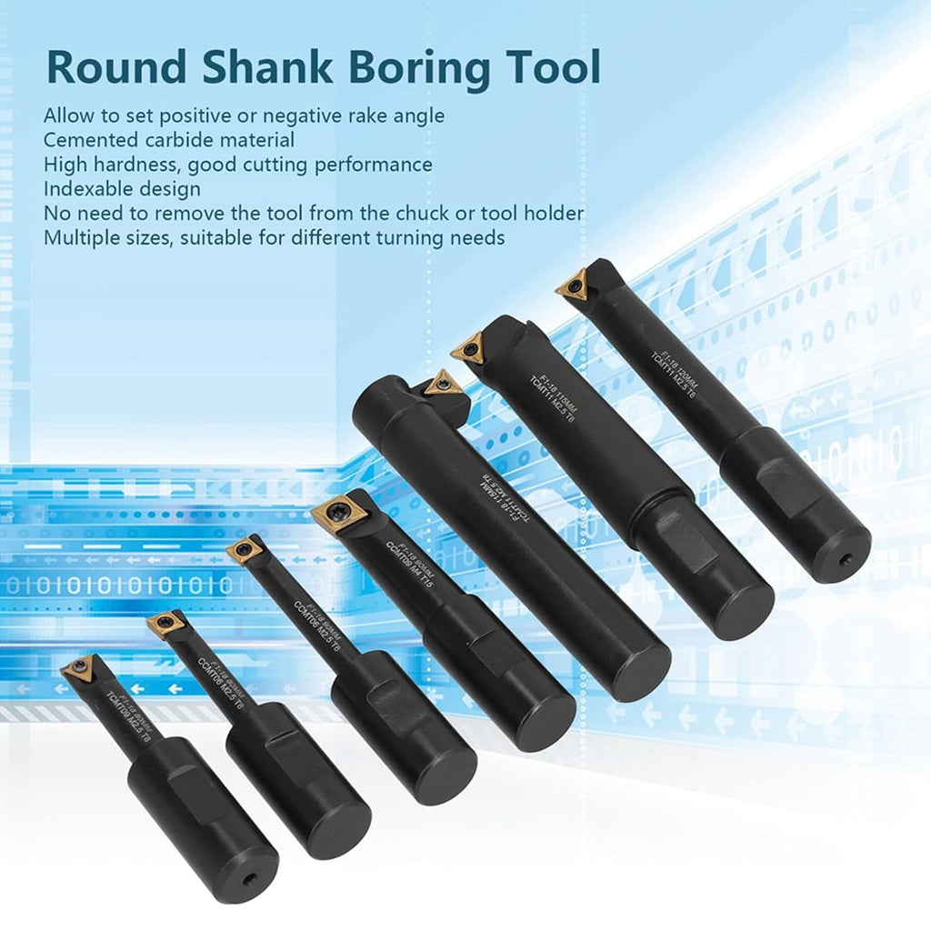 7Pcs Boring Bar Set, 18mm Round Shank Indexable Cemented Carbide Tipped Bars, Turning Bar Holder Set for Turning Inner Holes, Reaming