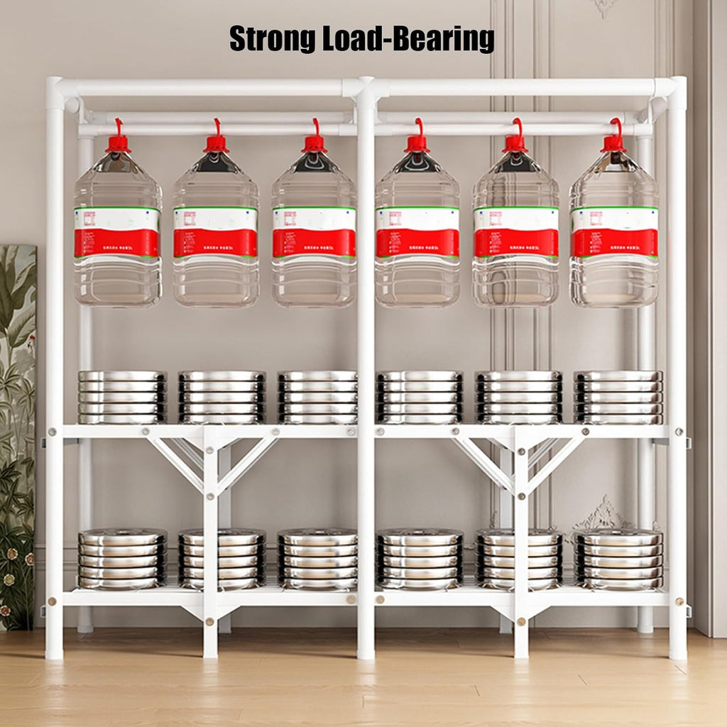 Portable Wardrobe Closet for Hanging Clothes, Metal Freestanding Armoire Wardrobe Clothes Rack with Fabric Cover, Large Capacity Garment Rack Clothes Organizer with Shelves, For Bedroom(Blue,59''x17.7