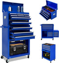 13-Drawer Tool Chest with Tool box and wheels, Large Detachable Toolbox with Sliding Drawers, Mechanic Storage Cabinets, Metal Tool Cart for Garage Workshop (Blue)