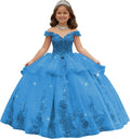 Crystal Lace Applique Flower Girl Dress Layered 3D Floral First Communion Dresses Off Shoulder Girls Pageant Dresses