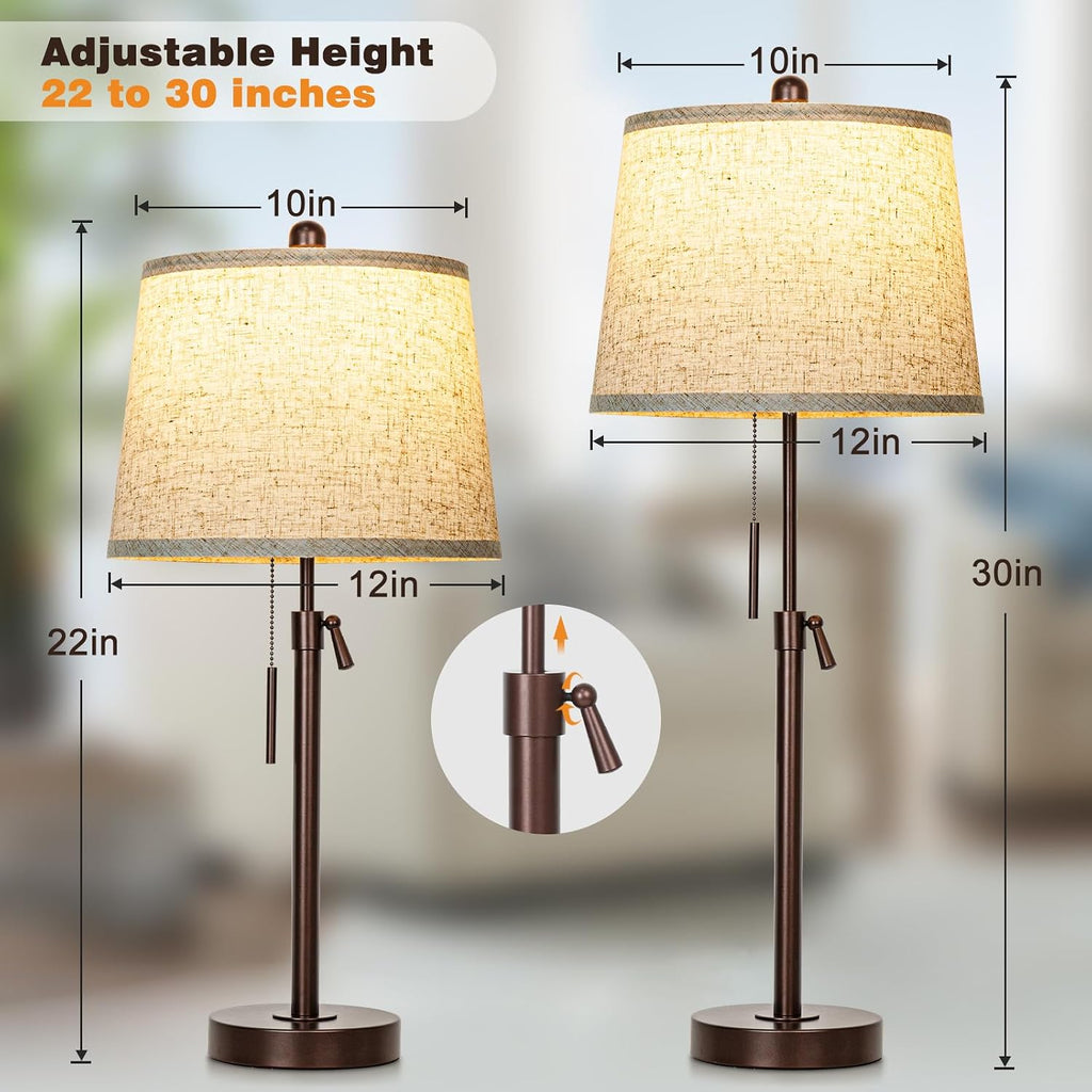 3 Piece Lamp Sets for Living Room Floor Lamp and Table Lamps Set of 3 Tall Standing Lamp Adjustable Height 3 Color Temperature Modern Brown Lamp for Bedroom Nightstand Bedside EndTable(Bulbs Included)
