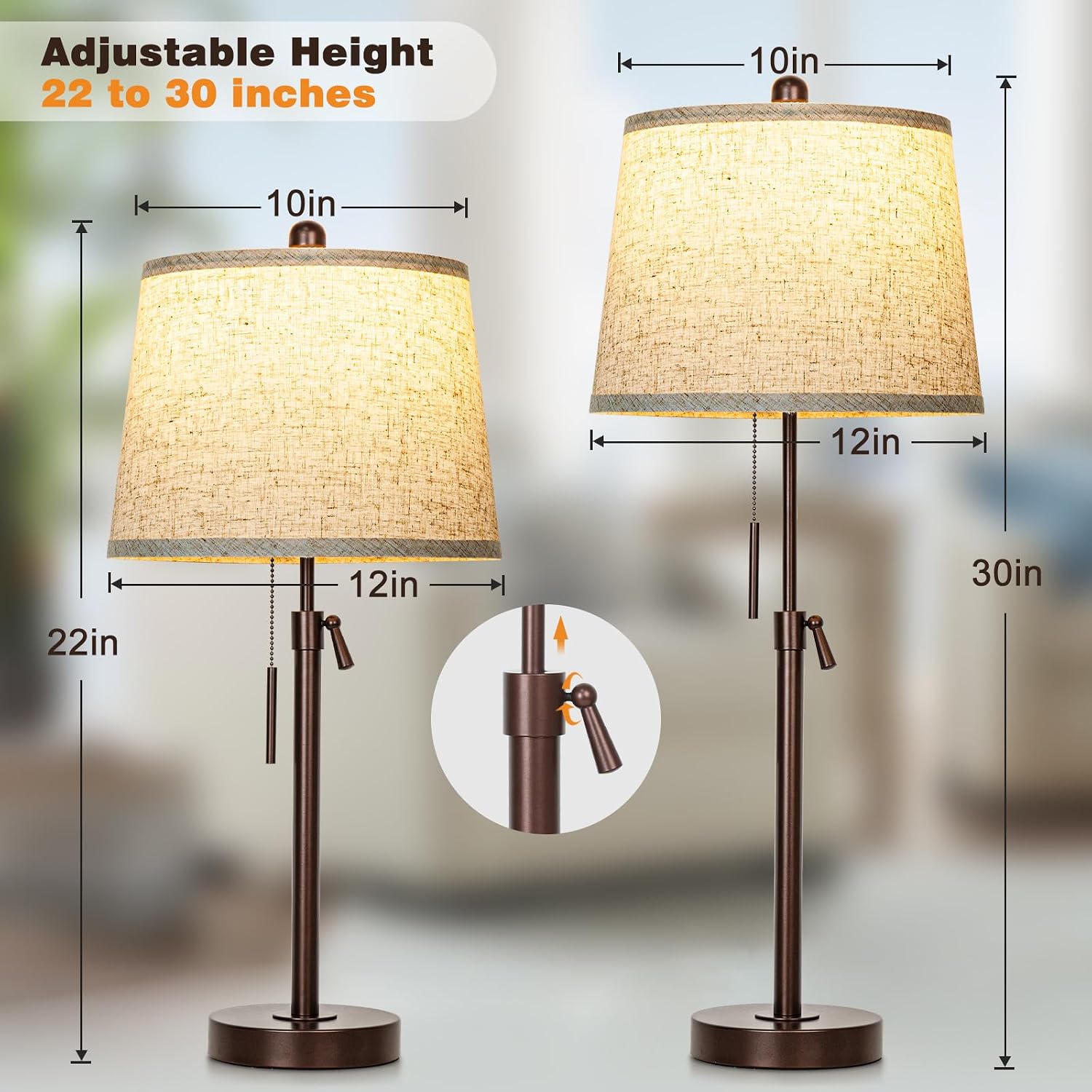 3 Piece Lamp Sets for Living Room Floor Lamp and Table Lamps Set of 3 Tall Standing Lamp Adjustable Height 3 Color Temperature Modern Brown Lamp for Bedroom Nightstand Bedside EndTable(Bulbs Included)