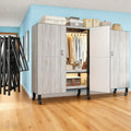 Foldable Portable Armoire Wardrobe Closet for Hanging Clothes Rack, Heavy Duty Covered Clothes Rack with Cover(HARDBOARD Magnetic), Closet Garment Rack for Bedroom Storage (KT Woodgrain Gray, 70.86in)