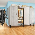Foldable Portable Armoire Wardrobe Closet for Hanging Clothes Rack, Heavy Duty Covered Clothes Rack with Cover(HARDBOARD Magnetic), Closet Garment Rack for Bedroom Storage (KT Woodgrain Gray, 66.14in)