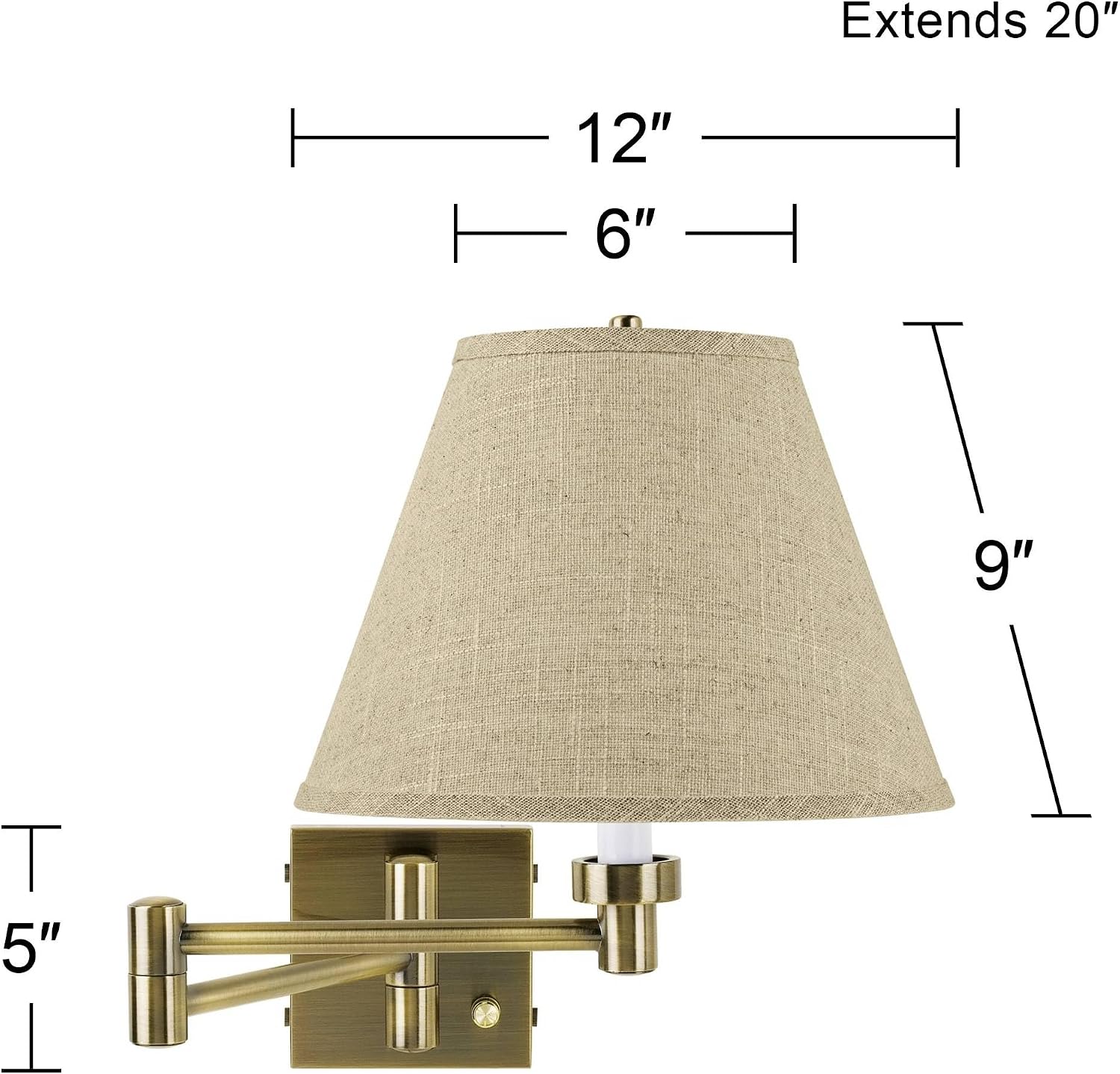 Barnes and Ivy Modern Swing Arm Wall Lamps Set of 2 Dark Antique Brass Plug-in Light Fixture Dimmable Fine Burlap Empire Shade for Bedroom Bedside House Reading Living Room Home Hallway Dining