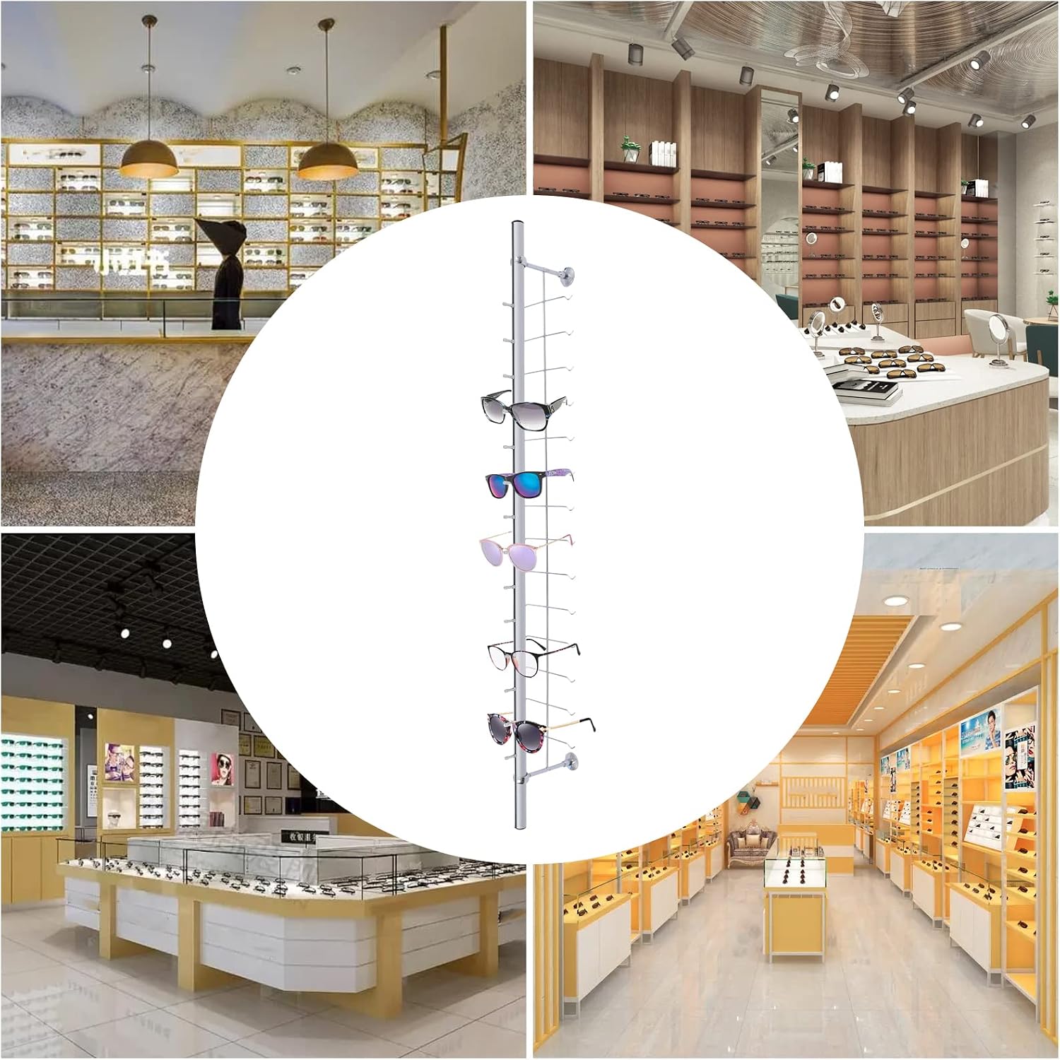 10 Pcs/Set Glasses Rack Eyeglass Frame Stand 4ft Hold 14 Frames Sunglasses Holder Organizer Storage Eyewear Glasses Display Stand Column Decorative Display Rod