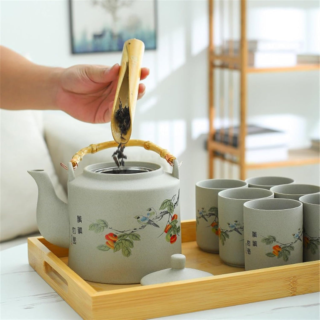 Beverage Serveware Large-capacity lifting beam tea set complete set of one pot and six cups Chinese restaurant kettle and cups for home use Water Carafe