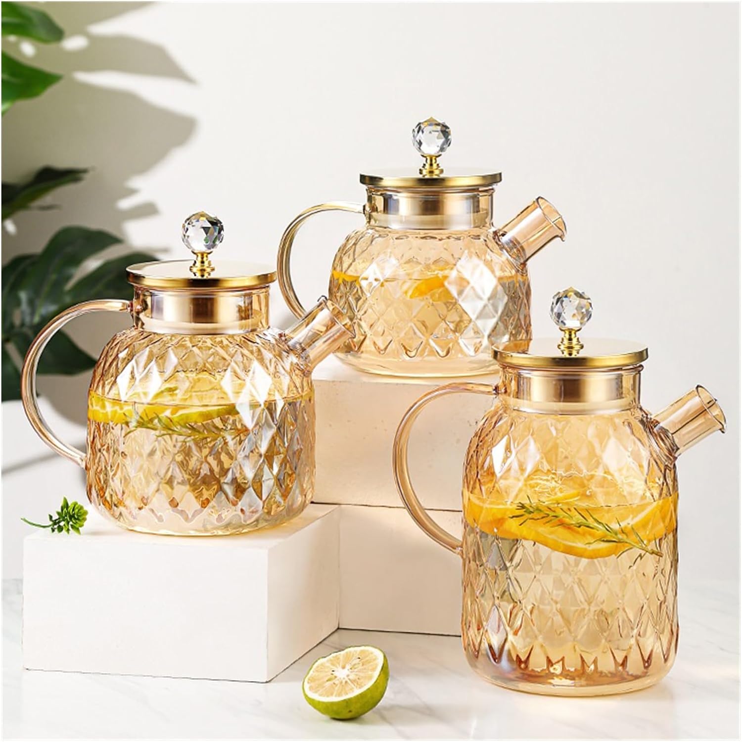 Beverage Serveware Glass cold kettle high temperature resistant household set family with cold kettle juice pot tie pot teapot Water Carafe(L)