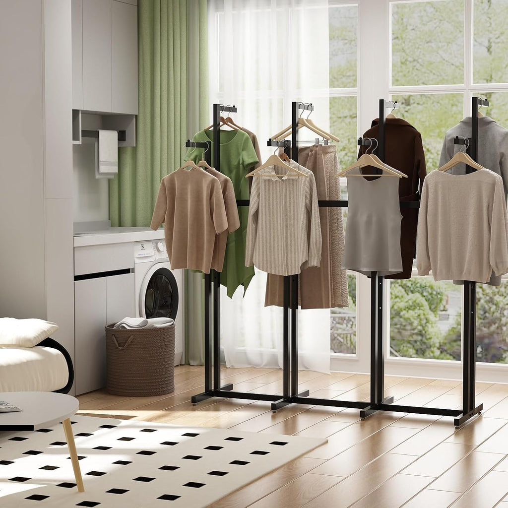 Metal Clothing Rack, 8 Arms Clothes Display Racks with Wheels, Adjustable Floor Standing Garment Rack From 46.85' to 64', Portable Retail Display Stand for Boutique Stores (Black, 8 Arm/68.5in)