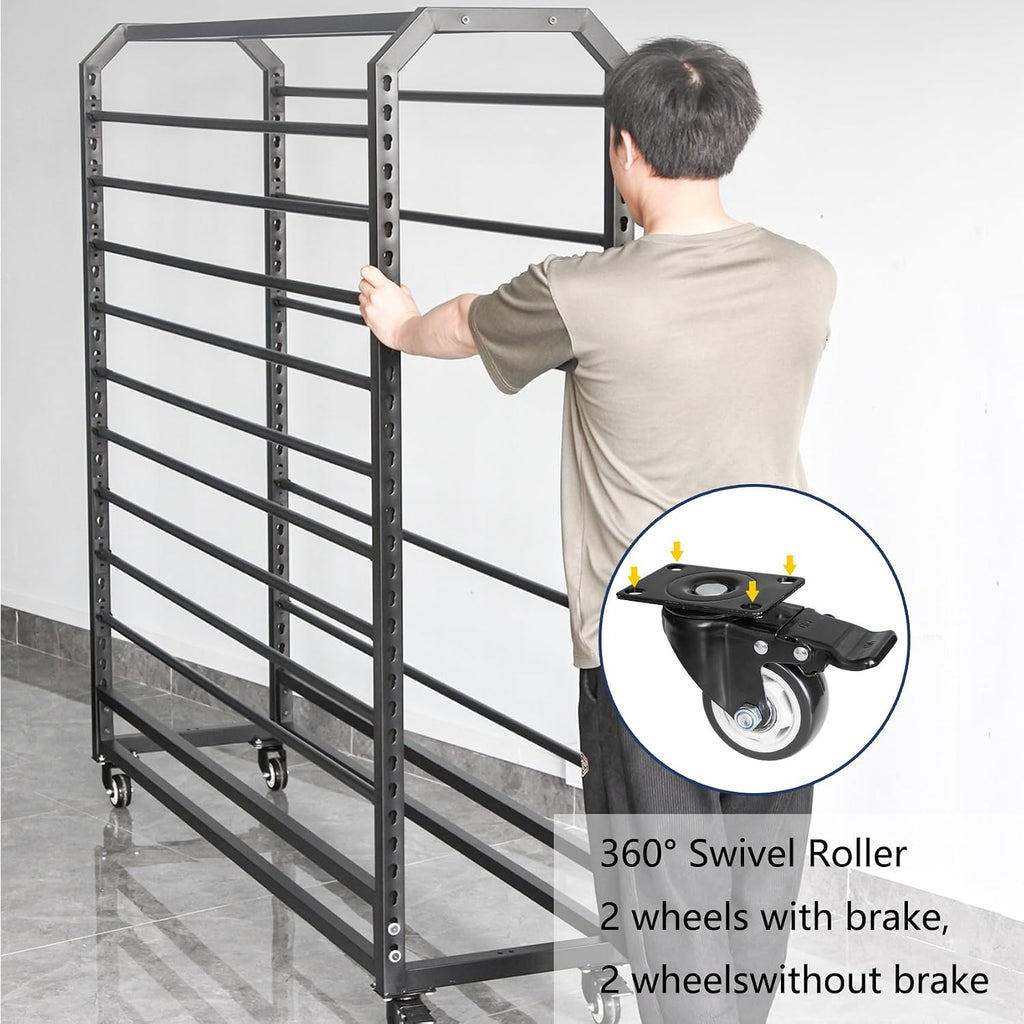 12 Rods Commercial Fabric Roll Storage Rack, Large Textile Fabric Display Rack with Adjustable Hanging Rod, Movable Organizer Holder for Vinyl Roll/Leather Roll/Curtain Studio/Wallpaper (12 rods)