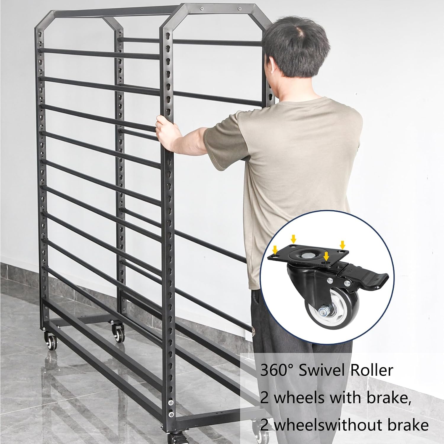 8 rods Commercial Fabric Roll Storage Rack, Large Textile Fabric Display Rack with Adjustable Hanging Rod, Movable Organizer Holder for Vinyl Roll/Leather Roll/Curtain Studio/Wallpaper (8 rods)