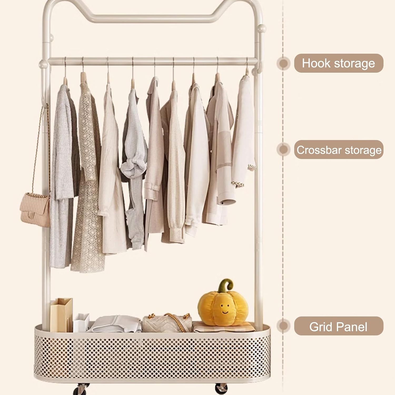 Modern Garment Rack, Clothes Rack, Clothing Rack, Rolling Garment Rack with Shelf, Portable Closet Wardrobe Rack, for Bedroom,Living Room,Clothing Store(Gray,60cm/23.6in)