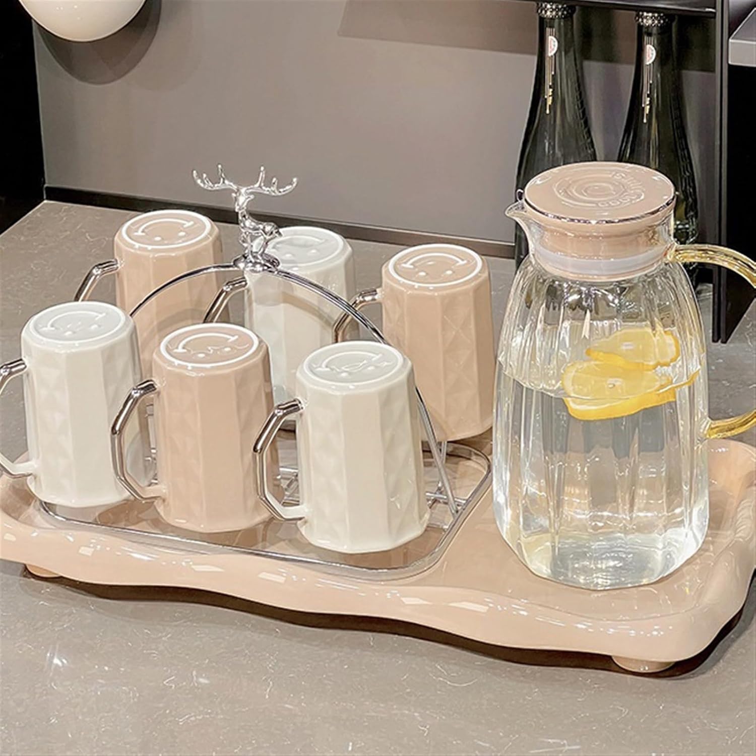Beverage Serveware 9-piece water cup set, household tea set, living room reception guest cup, tea cup with handle Water Carafe