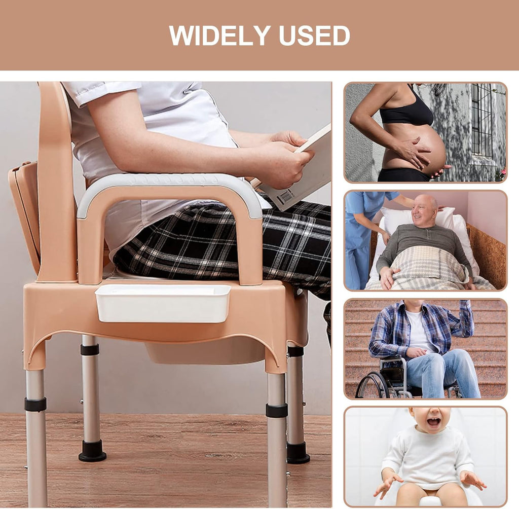 Bedside Commodes, 16' Toilet Chair Seat with Handles, Adjustable Mobile Portable Toilets, Anti-Slip and Anti-Rollover, Adult Potty Chair Load 660 Lb for Seniors Disabilities Elderly & Others