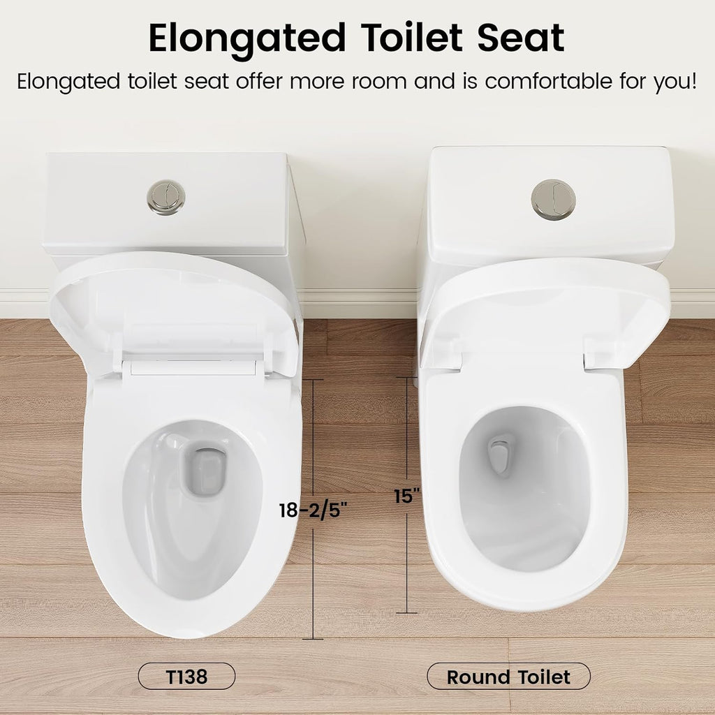 SOTOMO Compact ADA Toilet, 12' Rough-in Elongated One-Piece Toilet with Quick Release & Soft Close Toilet Seat, 1.1/1.6 GPF Dual Flush Water-Saving White, aMJ-T138