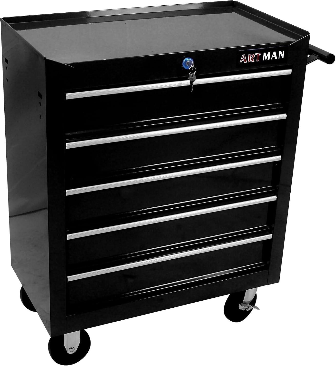 5-Drawer Tool Cart on Wheels, Drawers Rolling Tool Chest with Key Lock, Mobile Trolley Organizer Tools Box with Locking Wheels & Ball Bearing Drawers for Garage,Repair Shop,Warehouse (Black)