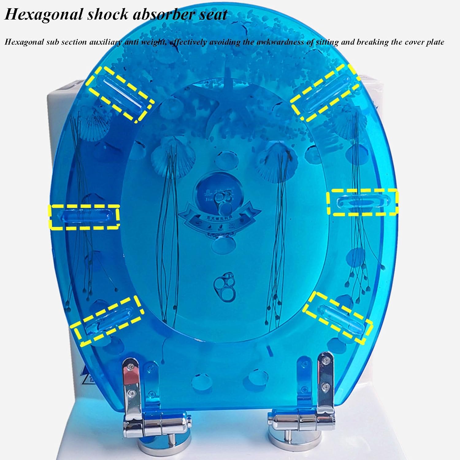 Toilet Seat Elongated with Cover Soft Close, Silent Slow Drop, Ergonomic Design Toilet Lid Suitable to Elongated or Oval Toilets, 3D Effects Decorative(Blue Bream)
