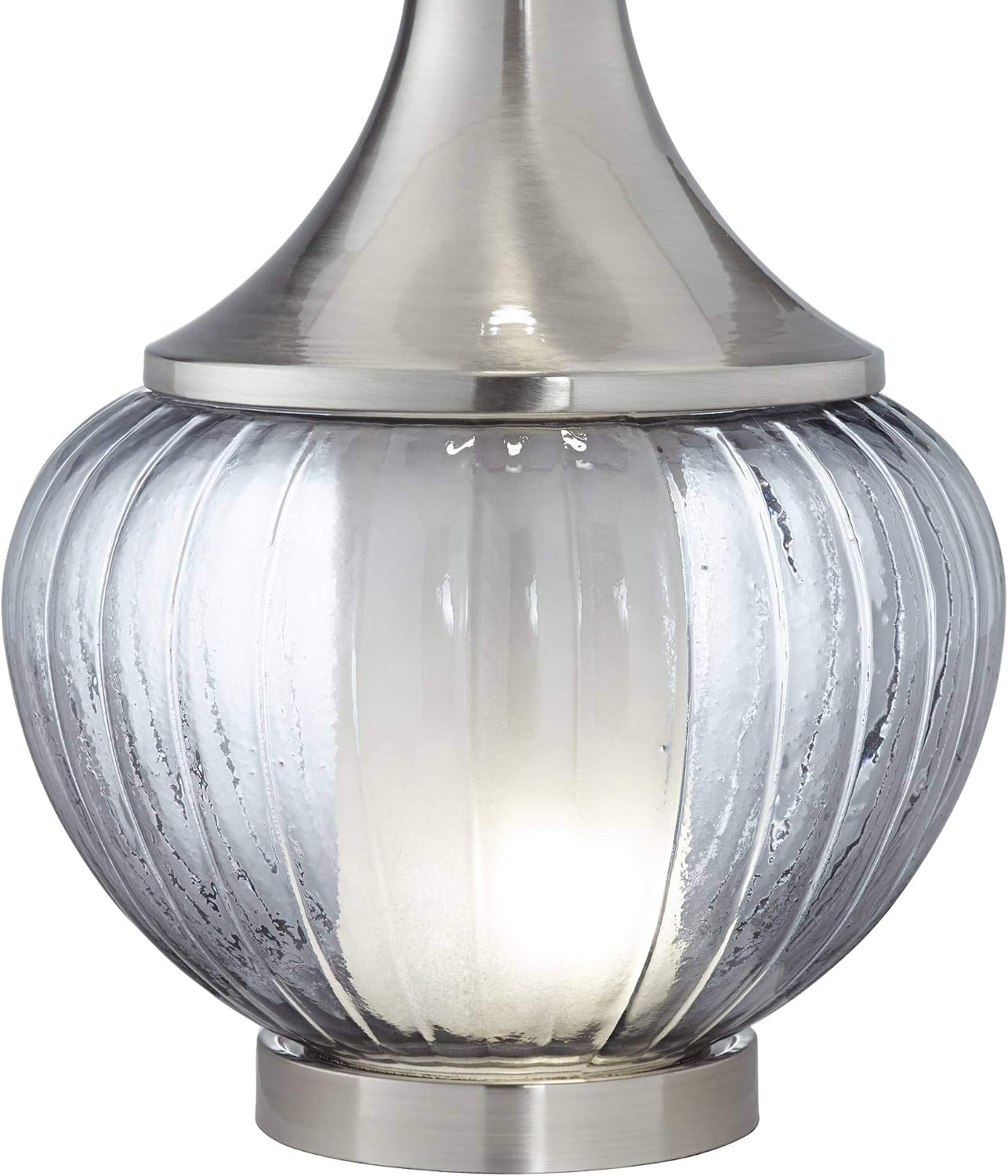 360 Lighting Courtney Modern Table Lamps 28 1/2' Tall Set of 2 with Night Light Brushed Nickel Ribbed Glass White Linen Drum Shade for Bedroom Living Room House Bedside Nightstand Office