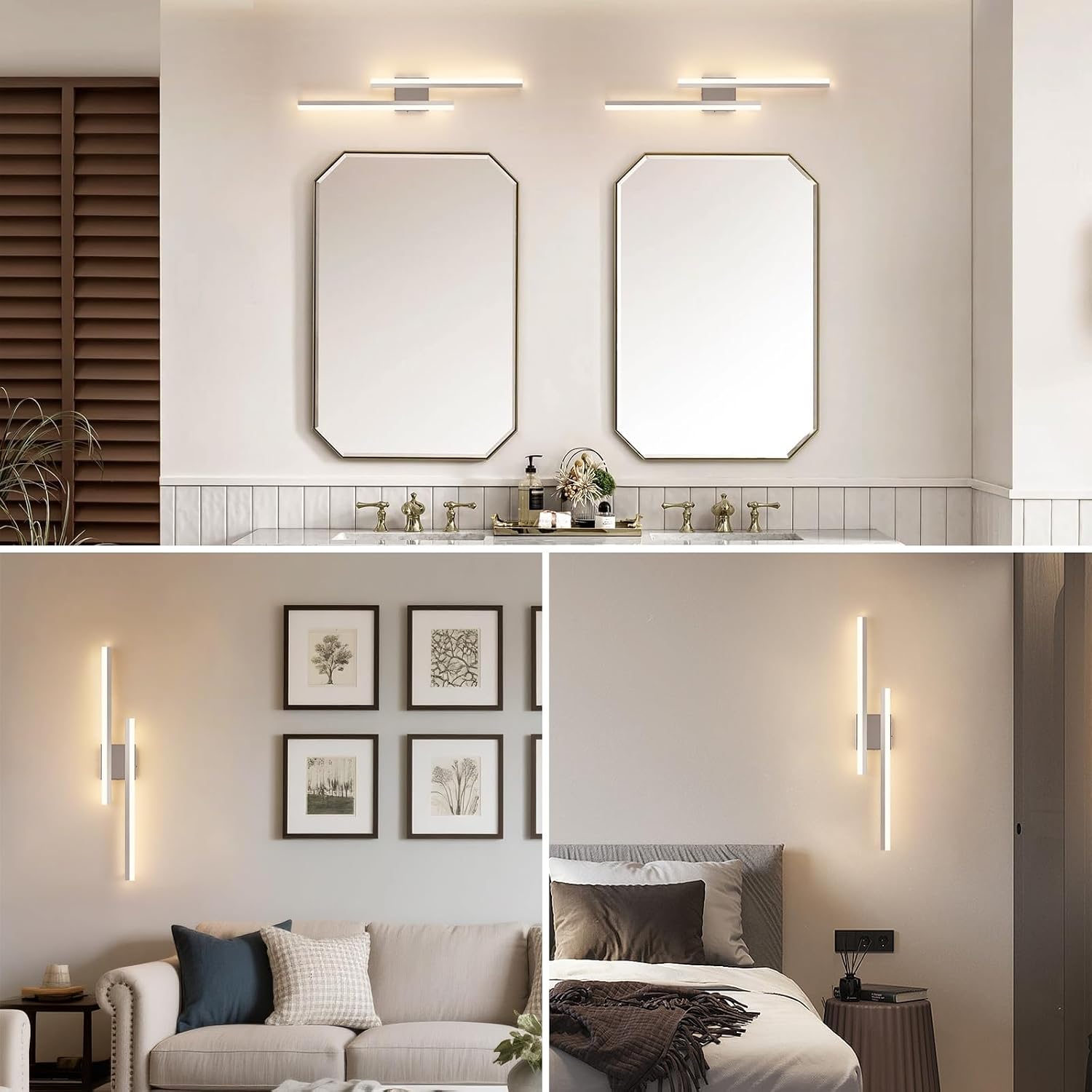 Battery Operated Wall Light Fixtures for Living Room, Dimmable USB Rechargeable Indoor Led Wall Sconce Lighting, Wireless Wall Lamps for Living Room Bedroom Bathroom Hallway Set of 2