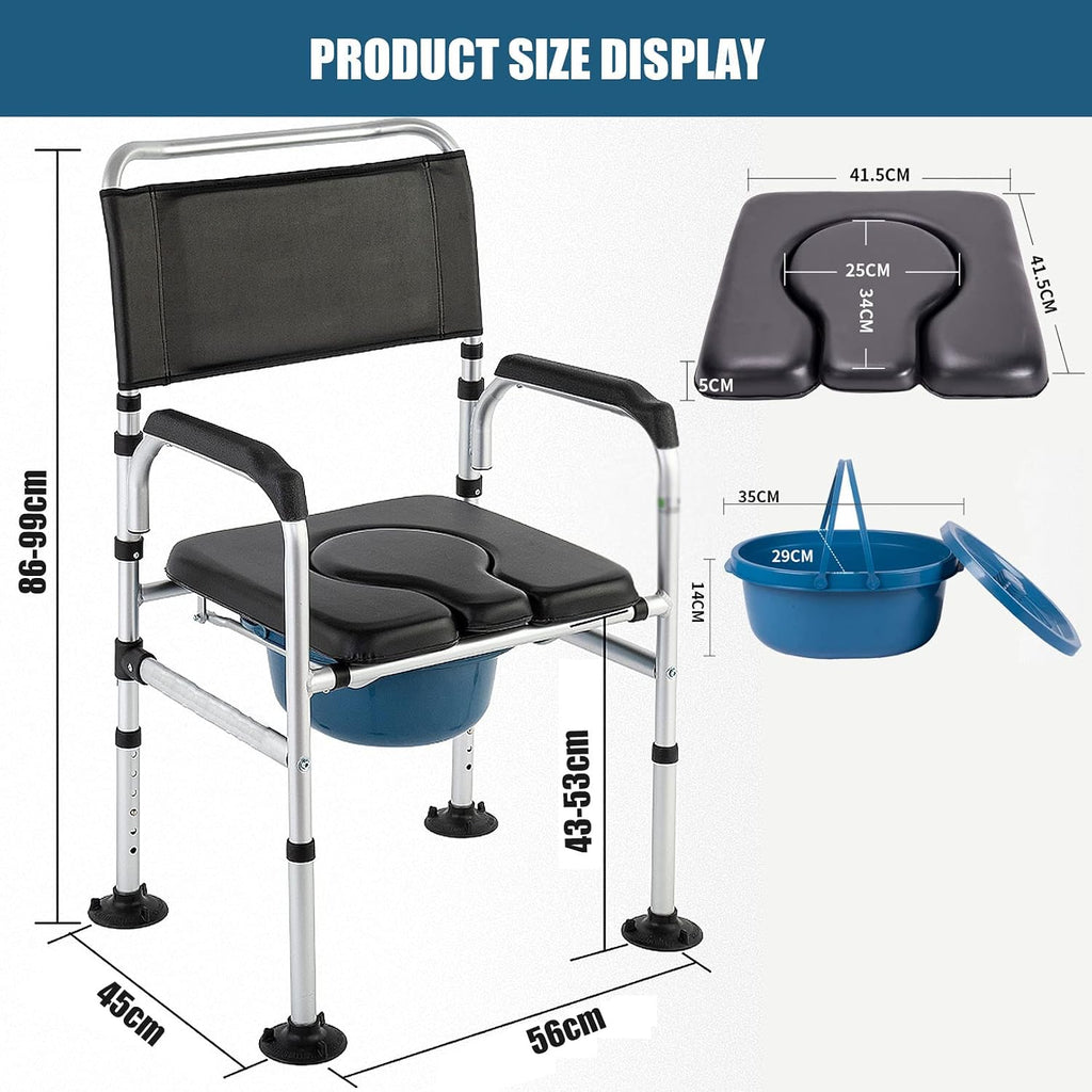 Stand Alone Raised Toilet Seat Heavy Duty Medical Homecare Commode Chair, 5-Gears Height Adjustable Legs, Bathroom Assist Shower Chair for Elderly, Handicap, Disabled