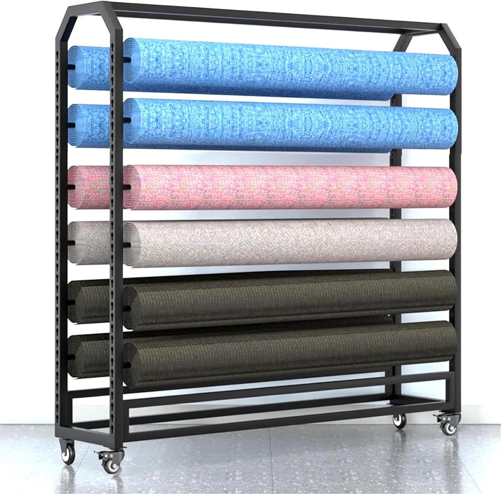 14 rods Commercial Fabric Roll Storage Rack, Large Textile Fabric Display Rack with Adjustable Hanging Rod, Movable Organizer Holder for Vinyl Roll/Leather Roll/Curtain Studio/Wallpaper (14 rods)