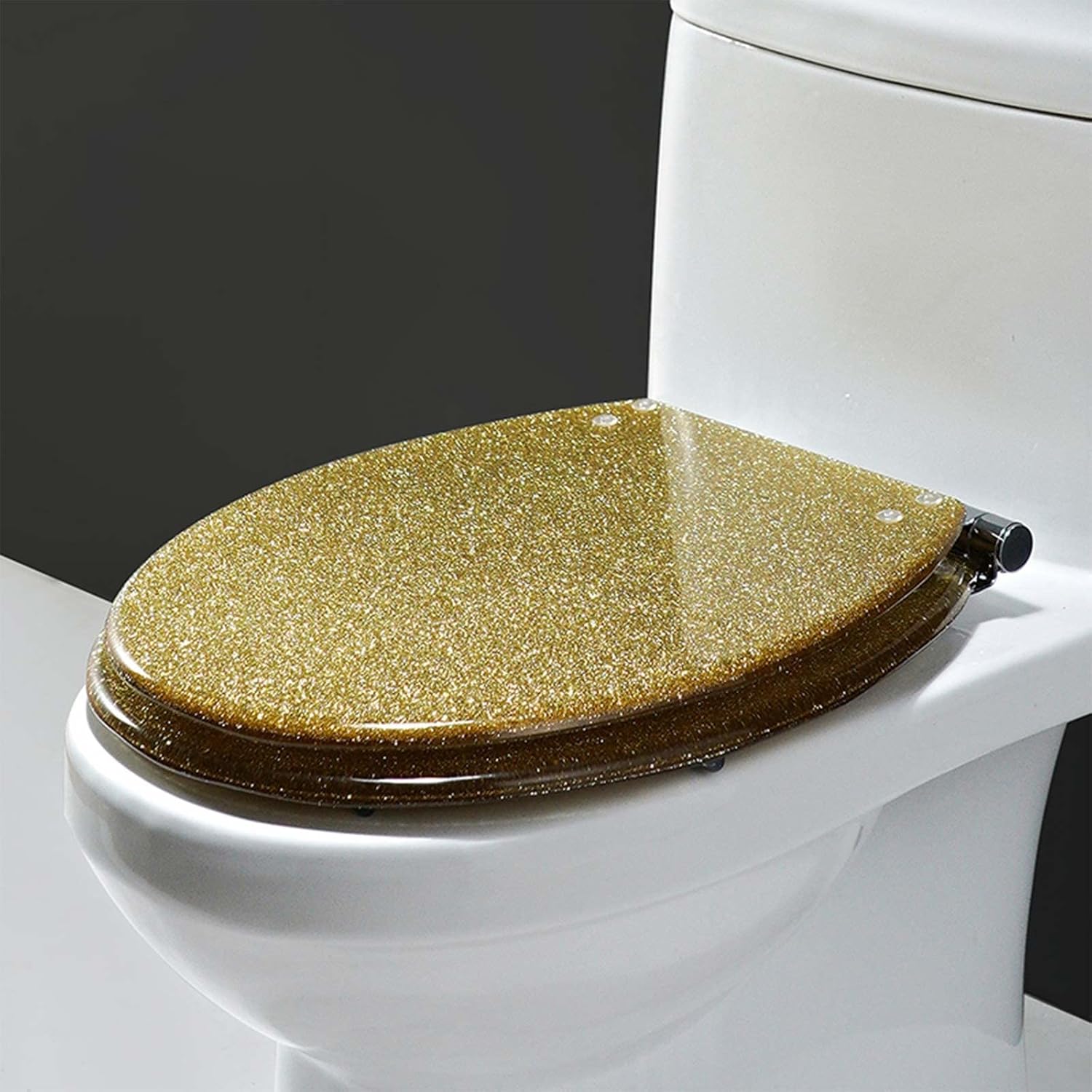 Toilet Seat Premium Glitter Toilet Seat, Bathroom Oval Shape Universal Toilet Seat with Soft Close and Quick Release, Adjustable Hinge for Easy Installation (One Color OneSize)
