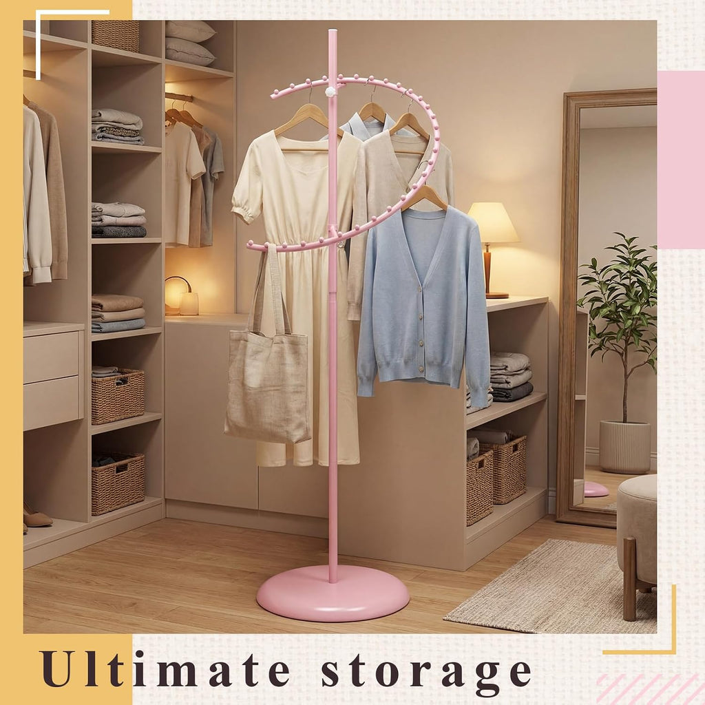 Sintuff Pink Spiral Clothing Rack, 29-ball Garment Display Rack for Retail Stores, Heavy Duty Freestanding Boutique Clothing Stand, Space Saving 63' h x 18'