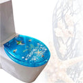 Toilet Seat Elongated with Cover Soft Close, Silent Slow Drop, Ergonomic Design Toilet Lid Suitable to Elongated or Oval Toilets, 3D Effects Decorative(Blue Bream)
