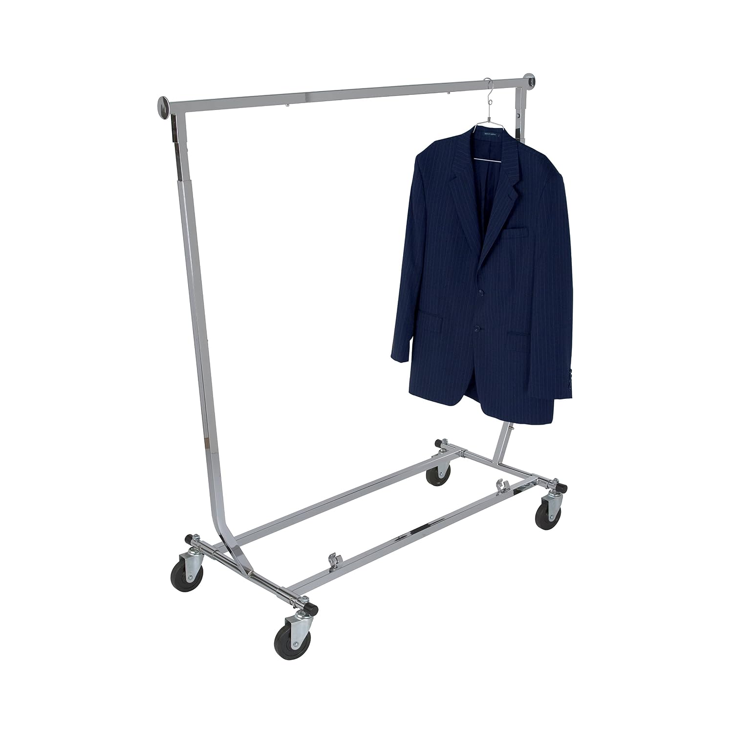 Econoco Collapsible Rolling Clothes Rack, Commercial Grade Clothing Display, 48 Inch Wide Square Tubing, Easy Folding Storage, Chrome