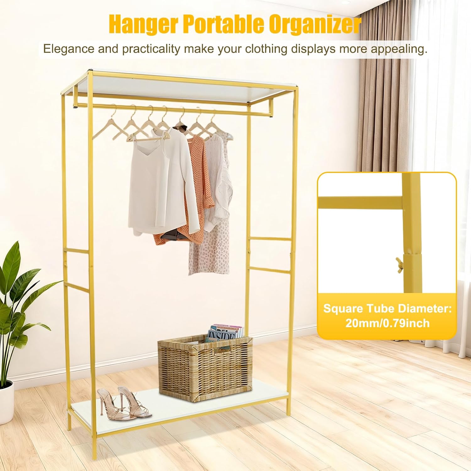 Heavy Duty Metal Clothing Rack Freestanding Wardrobe Garment Hanger Portable Organizer for Hanging Clothes Bedroom Closet Clothes Retail Display Clothing Store