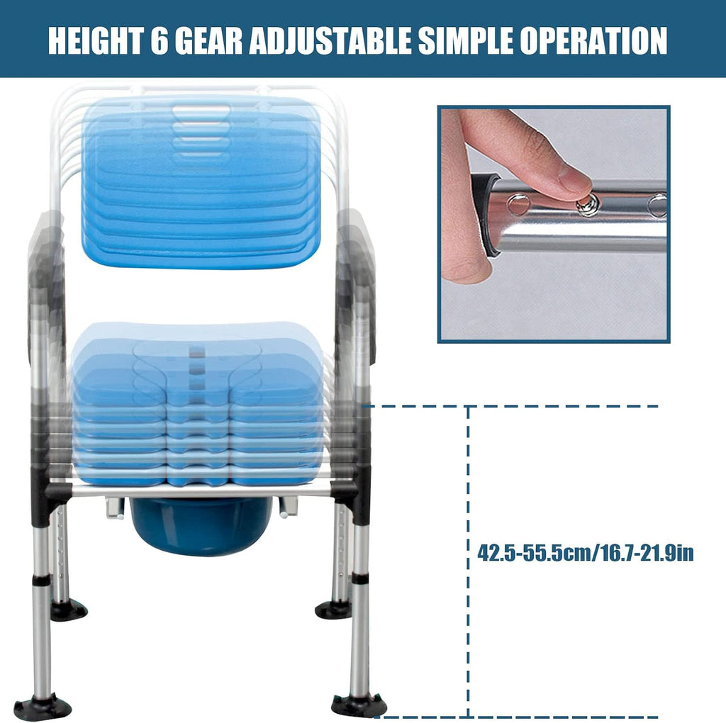 Bariatric Bedside Commode 3 in 1 Toilet Seat Chair 49cm/19.3in Extra Wide Heavy Duty Adult Bathroom Shower Chair with Bucket Splash Guard, Aluminum Alloy Frame, 659245