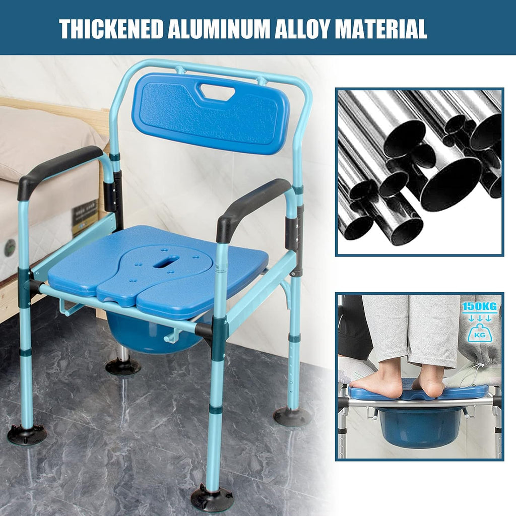 Bariatric Bedside Commode 3 in 1 Toilet Seat Chair 49cm/19.3in Extra Wide Heavy Duty Adult Bathroom Shower Chair with Bucket Splash Guard, Aluminum Alloy Frame