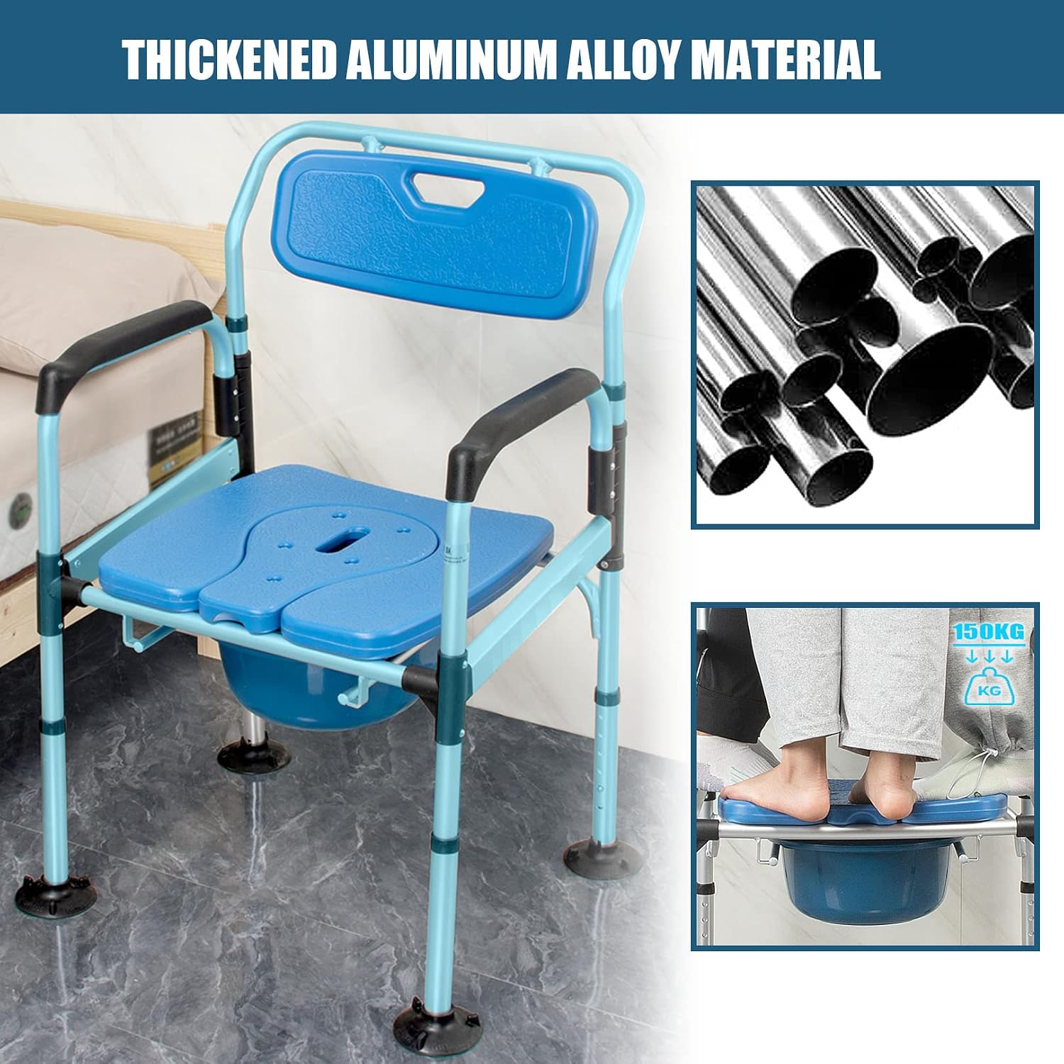 Bariatric Bedside Commode 3 in 1 Toilet Seat Chair 49cm/19.3in Extra Wide Heavy Duty Adult Bathroom Shower Chair with Bucket Splash Guard, Aluminum Alloy Frame