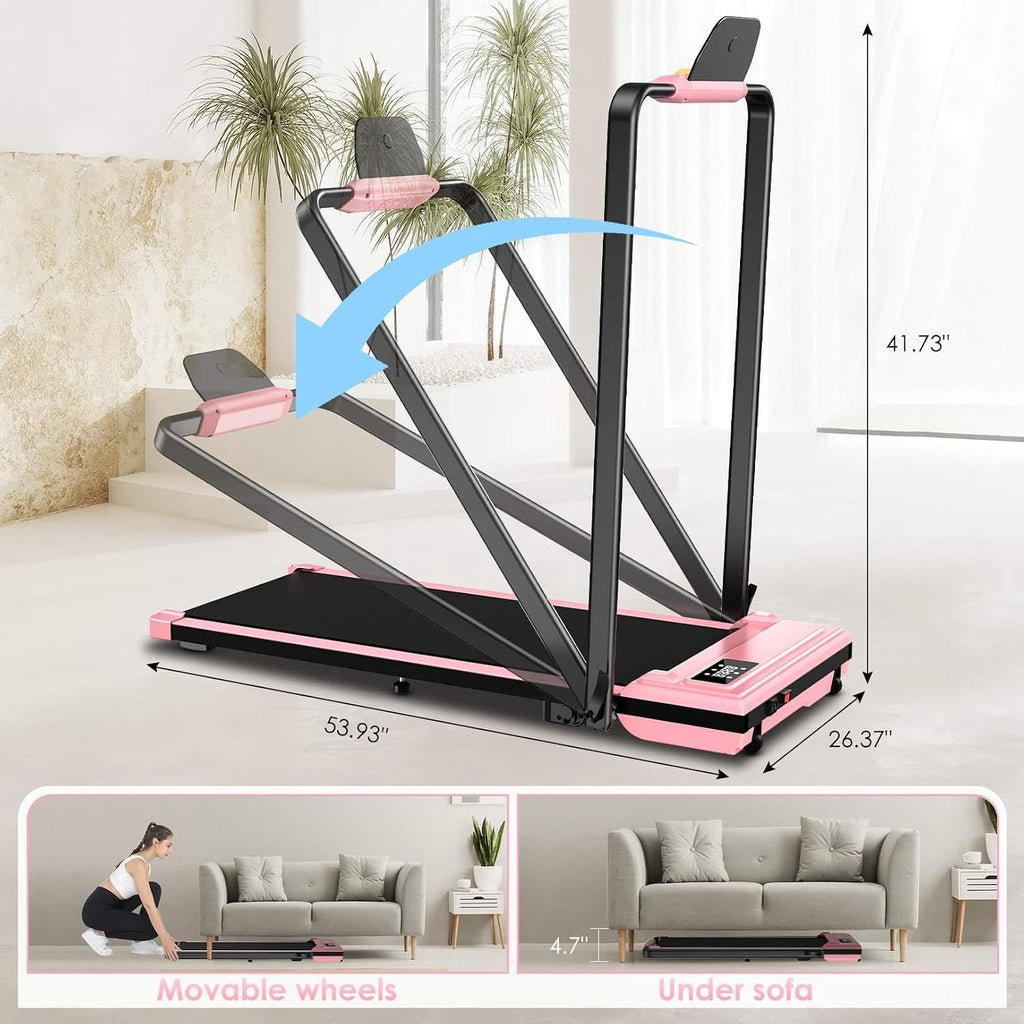 Walking Pad Treadmill with Handle Bar,7.5 MPH Under Desk Treadmill with Incline 300 lb Capacity,Folding Portable Walking Treadmill for Office Under Desk,Running Treadmill Foldable with 12 Programs
