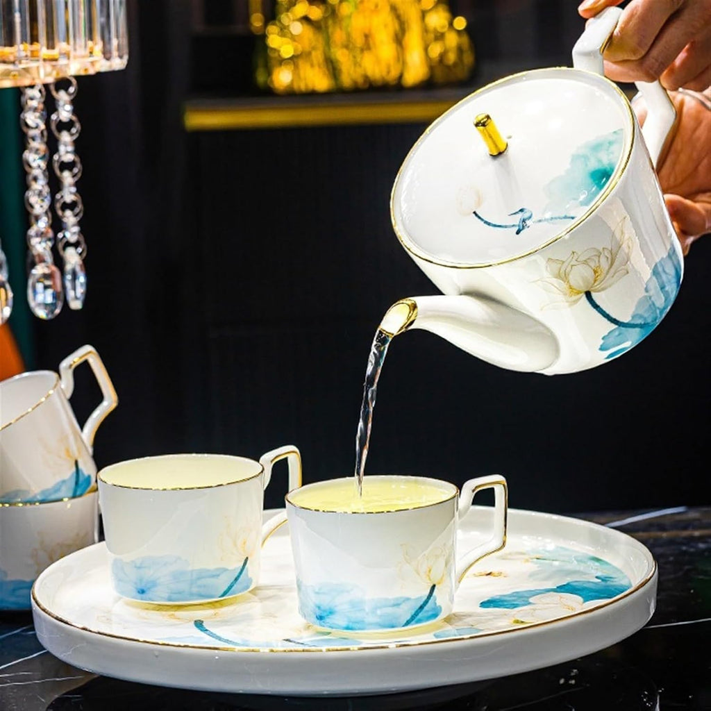 Beverage Serveware Modern teapot and teacup set coffee set combination Jingdezhen tea set with rotating tray Water Carafe
