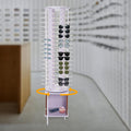 Sunglasses Display Rack, 108 Pairs Glasses Rack, 360° Rotating Eyeglasses Storage Organizer, Floor-standing Eyewear Holder, Glasses Display Stand with Storage Cabinet & Wheels, Lilac Color